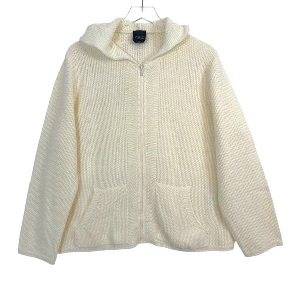 NWOT MARINA RINALDI Persona Beige Zip-Up Waffle‎ Knit Hoodie Sweater Size L - Picture 1 of 14